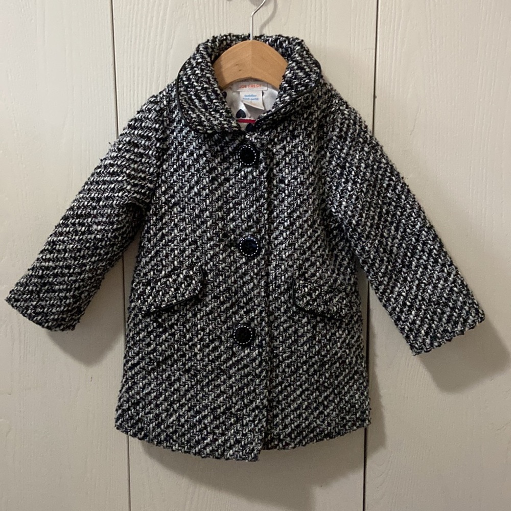 Joe Fresh Black & White Thick Weave Pattern Pea Coat